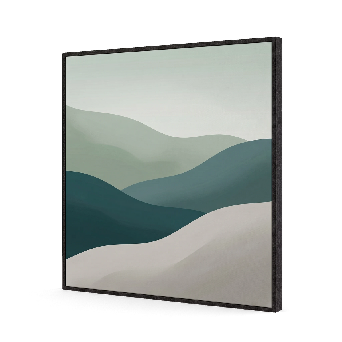 Akustikbild Pix Slimframe mit Landschaftsmotiv in Salbei und Petrol, schwarzer Filzrand, freigestellt