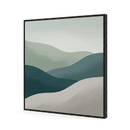Akustikbild Pix Slimframe mit Landschaftsmotiv in Salbei und Petrol, schwarzer Filzrand, freigestellt