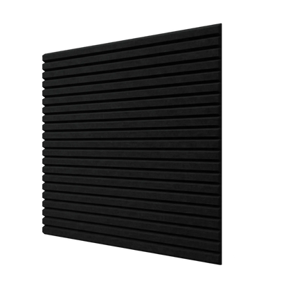 Cover Pad Wandpaneel in Schwarz: gerilltes Akustikpaneel aus PET-Filz, freigestellt