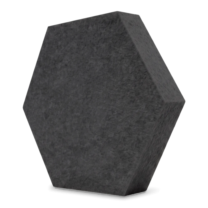 Fiber Hexa Akustikelement in Grau benebelt: Sechseck aus PET-Vlies, 290 × 251 mm, 50 mm stark, freigestellt