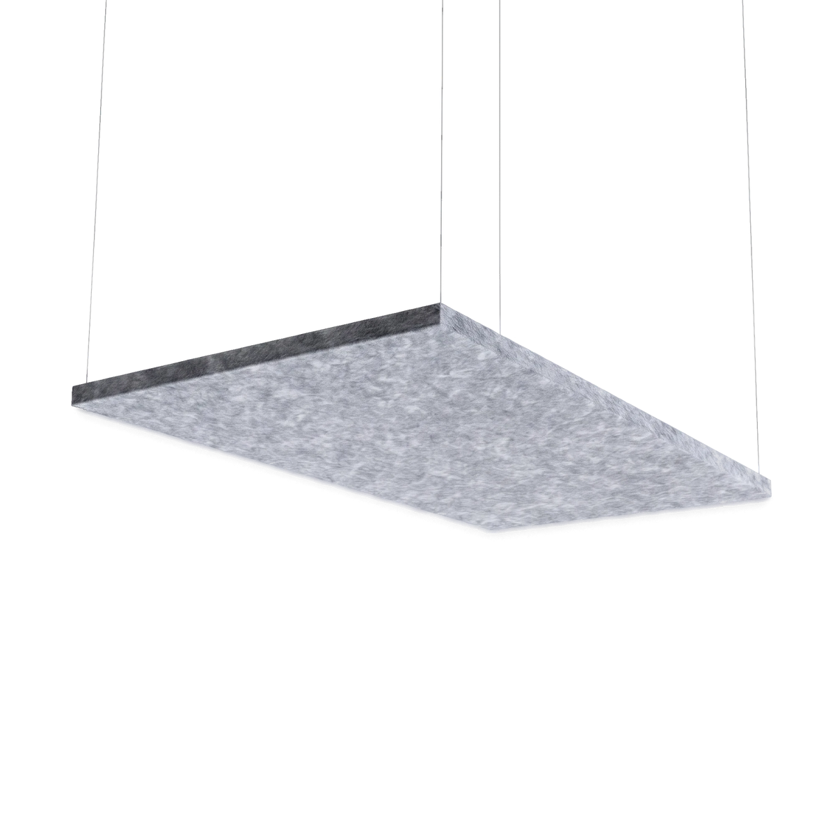 Fiber Sky Deckenabsorber in Silbergrau: rechteckiges Deckensegel aus PET-Filz, 1500 × 1000 mm, abgehängt, freigestellt