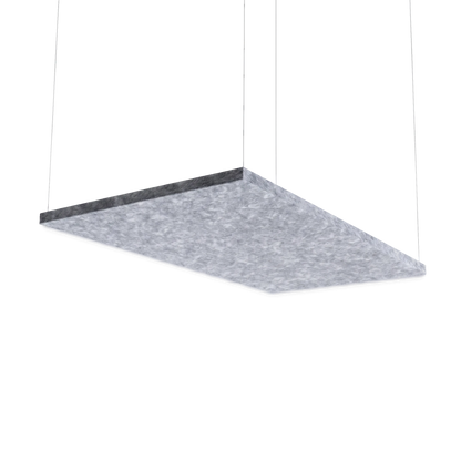 Fiber Sky Deckenabsorber in Silbergrau: rechteckiges Deckensegel aus PET-Filz, 1500 × 1000 mm, abgehängt, freigestellt