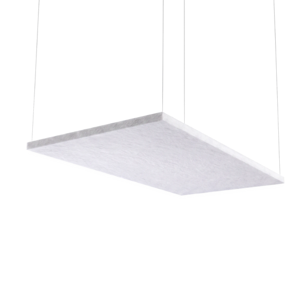 Fiber Sky Deckenabsorber in Weiß: rechteckiges Deckensegel aus PET-Filz, 1500 × 1000 mm, abgehängt, freigestellt