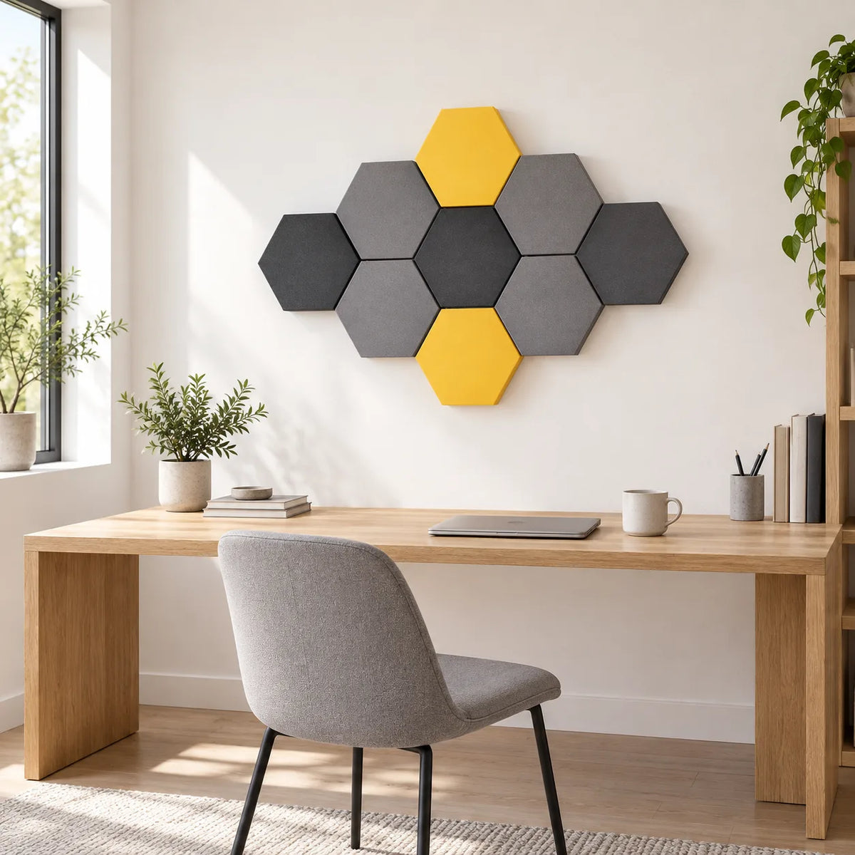 Velvet Hexa Dark Yellow über einem Schreibtisch.