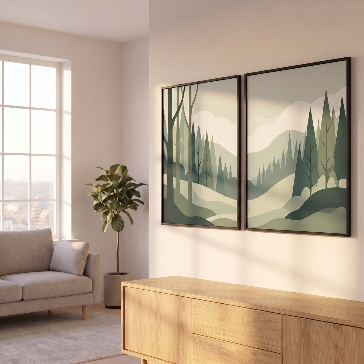 Akustikbild Pix Slimframe: zwei gerahmte Motive im Wohnzimmer
