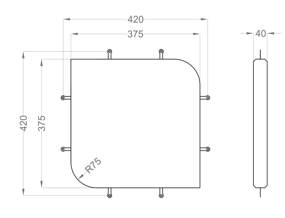 Maßzeichnung Fluffo Web Caro: 375 × 375 mm, 40 mm stark