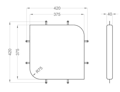 Maßzeichnung Fluffo Web Caro: 375 × 375 mm, 40 mm stark