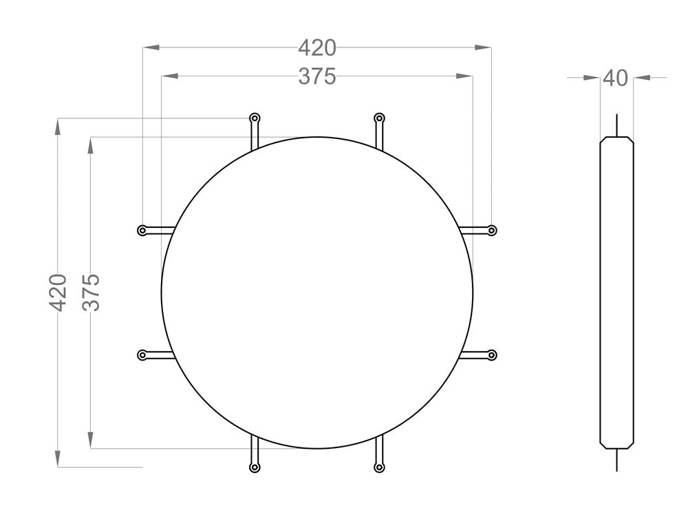 Maßzeichnung Fluffo Web Dot: Ø 375 mm, 40 mm stark