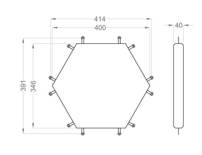 Maßzeichnung Fluffo Web Hexa: 400 × 346 mm, 40 mm stark