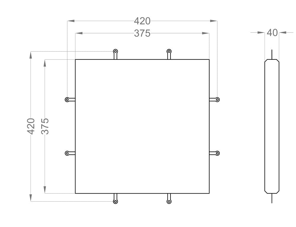 Maßzeichnung Fluffo Web Pixel: 375 × 375 mm, 40 mm stark