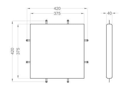 Maßzeichnung Fluffo Web Pixel: 375 × 375 mm, 40 mm stark