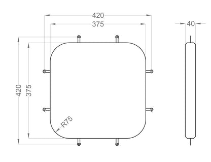 Maßzeichnung Fluffo Web Tele: 375 × 375 mm, 40 mm stark
