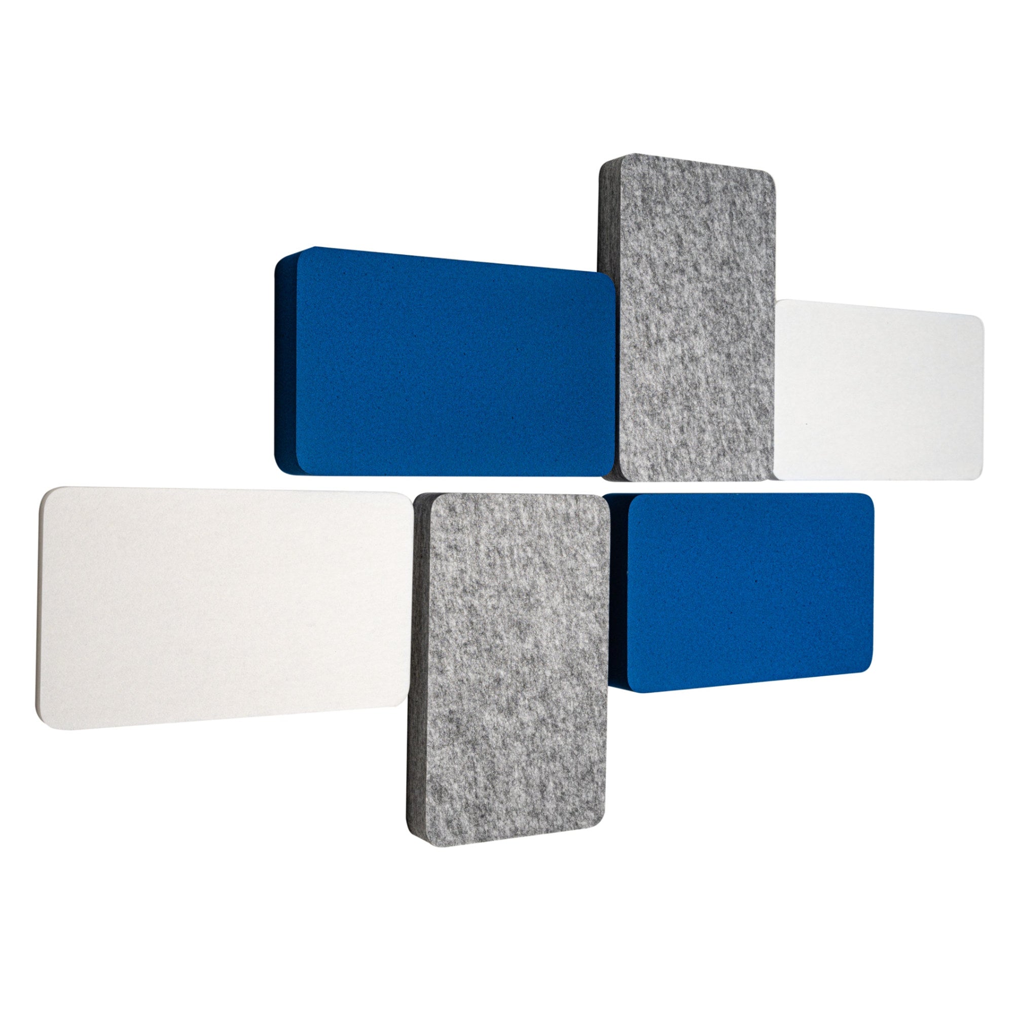 Hybrid Blocks (6er-Set) in Blue: rechteckige Akustikelemente in Blau, Grau meliert und Weiß