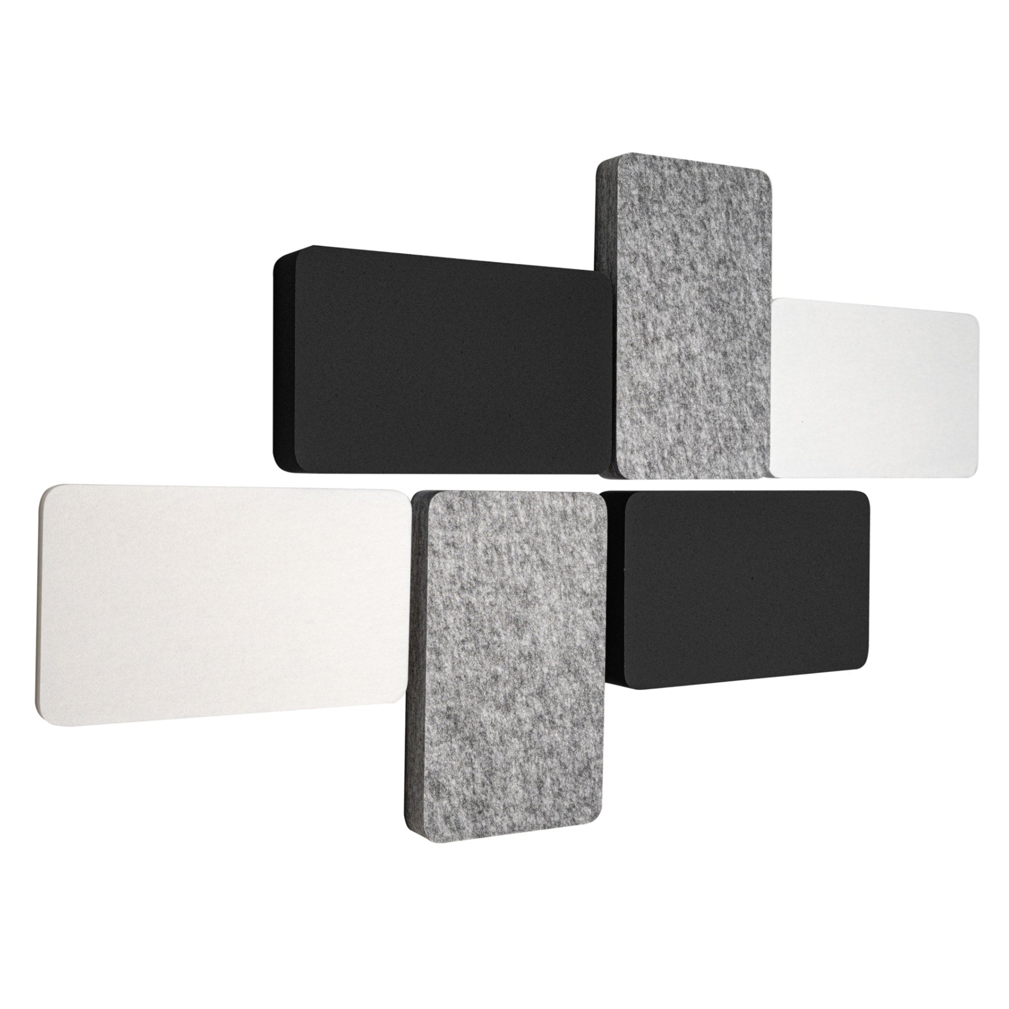 Hybrid Blocks (6er-Set) in Grey: rechteckige Akustikelemente in Schwarz, Grau meliert und Weiß