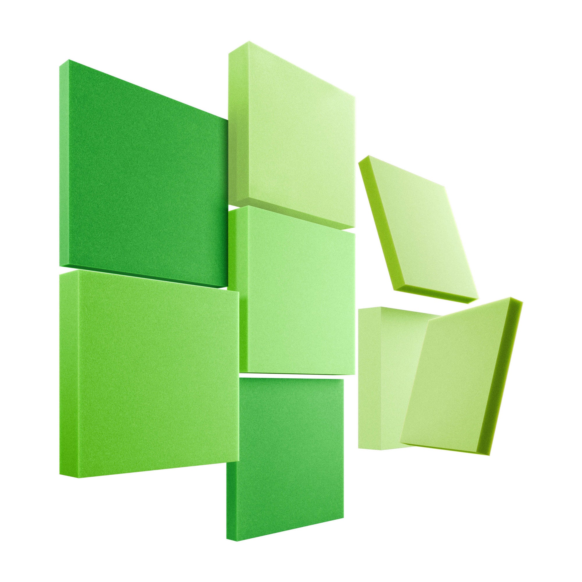 Velvet Pixel Shades (8er Set) in Green: quadratische Akustikpaneele in Grüntönen