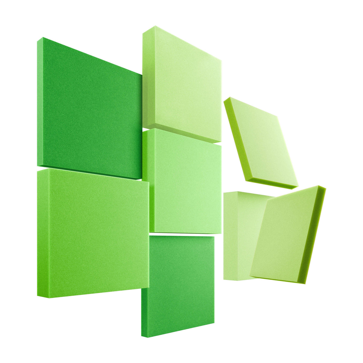 Velvet Pixel Shades (8er Set) in Green: quadratische Akustikpaneele in Grüntönen