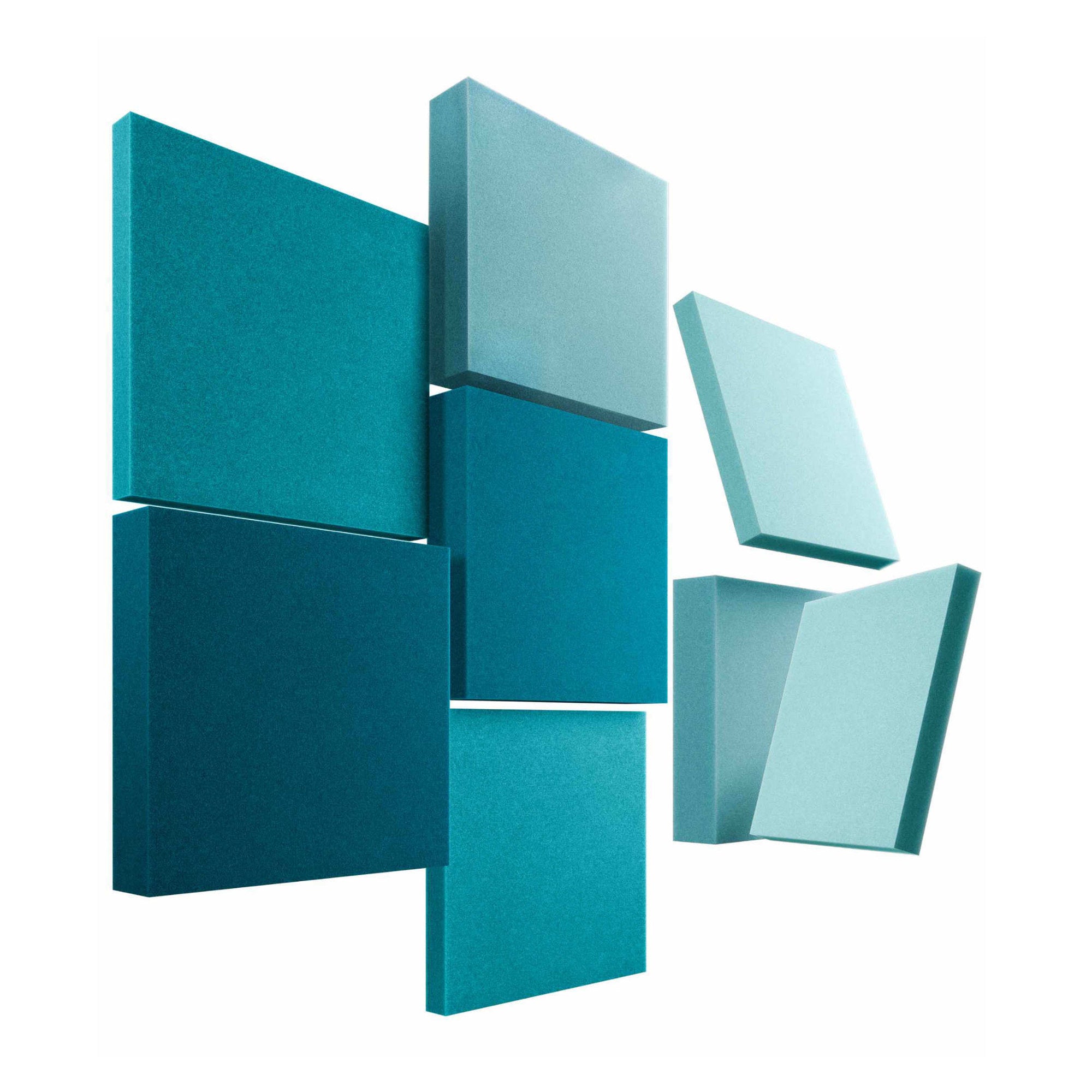Velvet Pixel Shades (8er Set) in Ocean: quadratische Akustikpaneele in Petrol- und Türkistönen