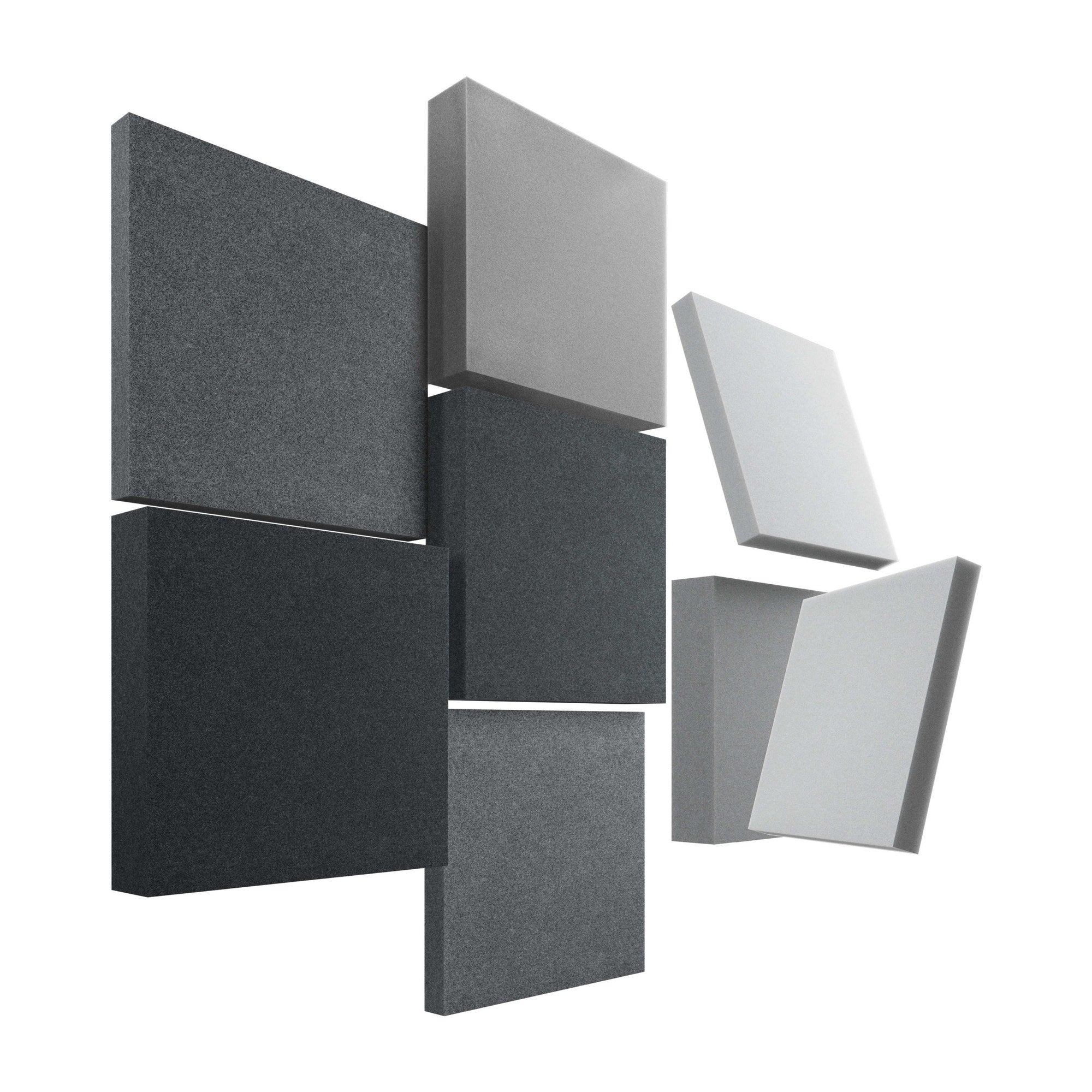 Velvet Pixel Shades (8er Set) in Stony: quadratische Akustikpaneele in Anthrazit- und Grautönen