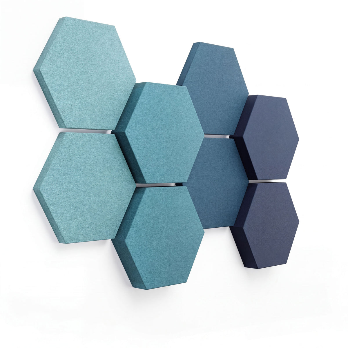 Velvet Hexa Shades 8er-Set in Ocean, Sechseck-Cluster mit Verlauf von Hellaqua zu Navy