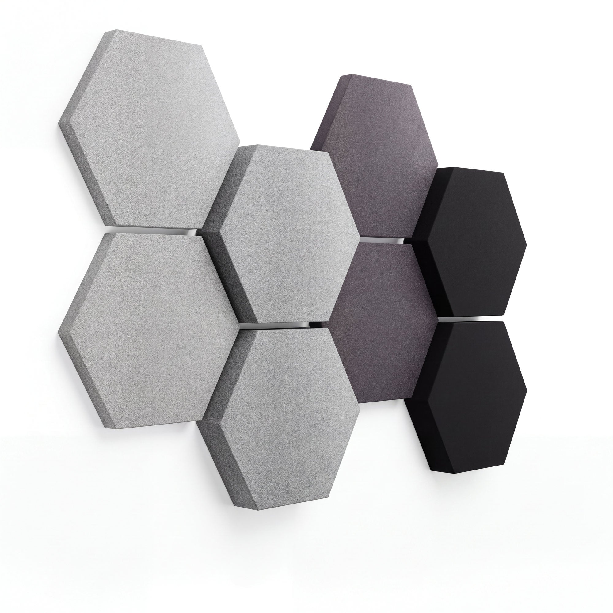Velvet Hexa Shades 8er-Set in Stony, Sechseck-Cluster mit Verlauf von Hellgrau zu Anthrazit