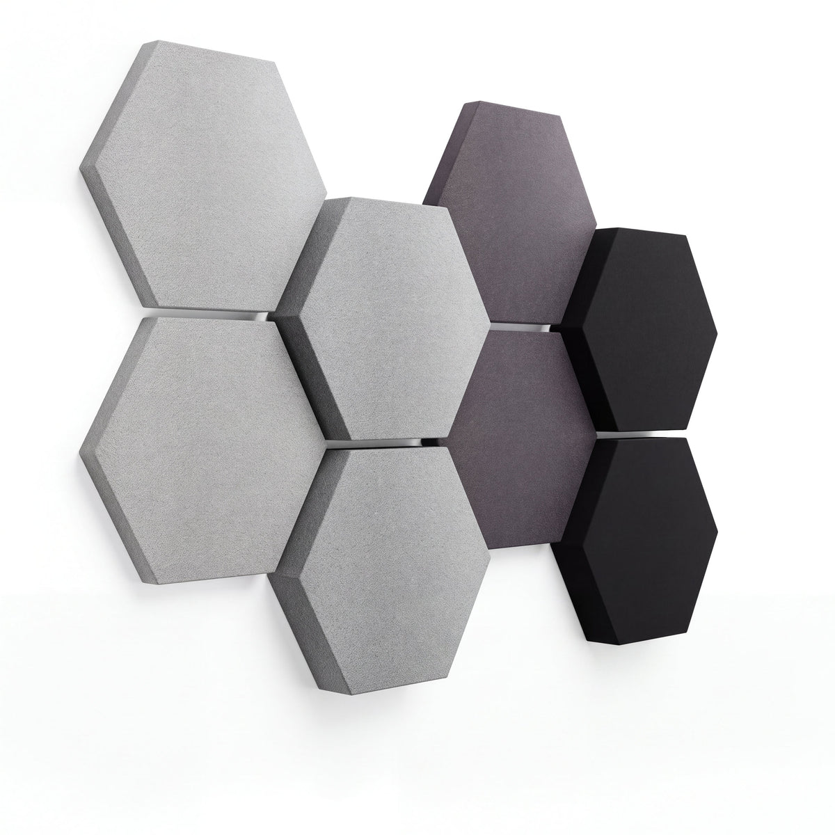 Velvet Hexa Shades 8er-Set in Stony, Sechseck-Cluster mit Verlauf von Hellgrau zu Anthrazit