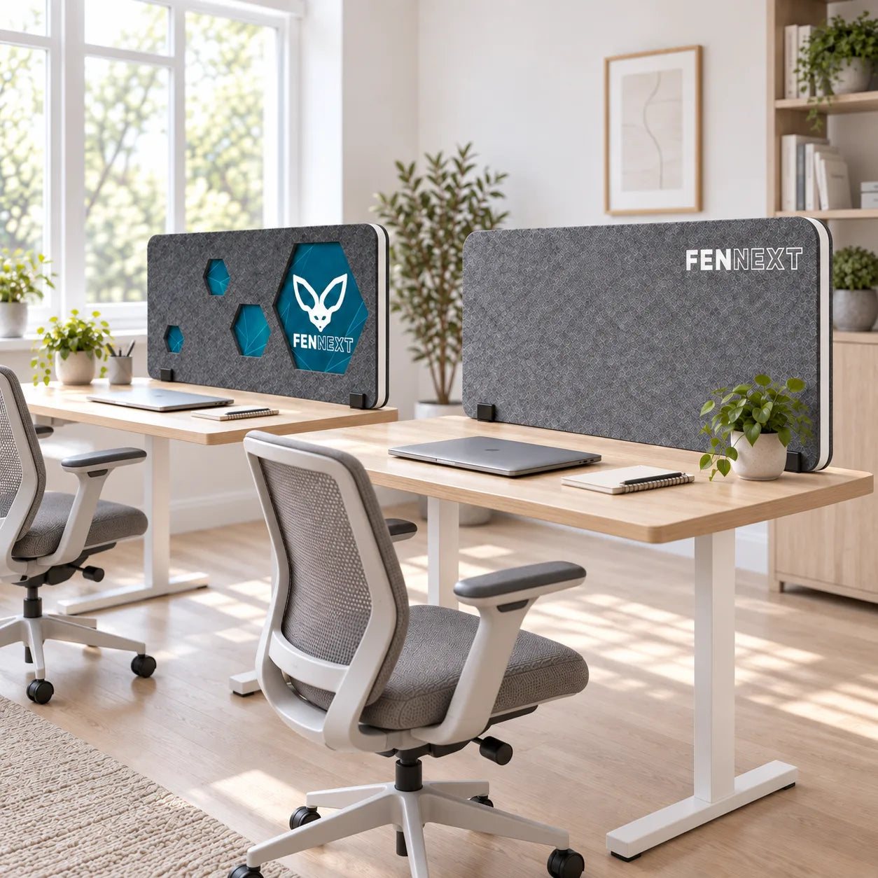 Desk Divider Icon Anthrazit und Silbergrau mit individuellen Motiven im Büro